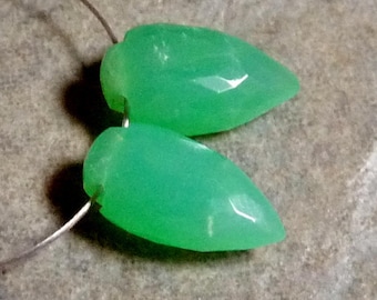 AAA Seafoam Green Chrysoprase Faceted Conch Briolette- 6.5x11mm - Matched Pair