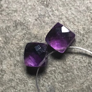 AAA Amethyst Faceted Diamond Briolette Drops- 7mm - Matched Pair