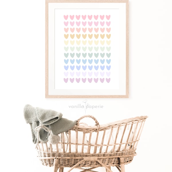 Tiny rainbow hearts kids print, 1 print, cute girl soft pastels DIGITAL DOWNLOAD