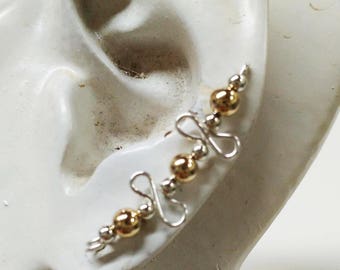 Ear Sweeps - Ear Climbers - Silver and Gold Wiggle Design Ear Sweep Earrings - Up The Ears - Gold and Silver Earrings - Ear Crawlers