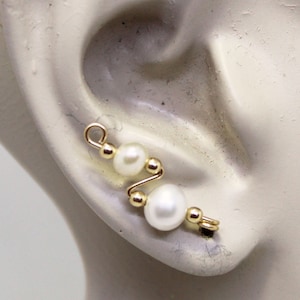 Pearl Ear Sweeps - Ear Climbers - Smooth White Freshwater Pearls Small Ear Sweeps - Up the Ears - Pearl Earrings - June Birthstone
