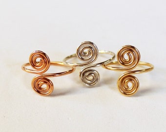 Toe Rings - Adjustable Toe Rings - Set of Three Swirly Gold Silver Rose Wire Toe Rings - Comfortable Toe Ring - Affordable Gift