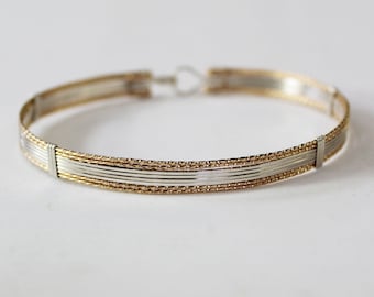 Two-Tone Wirewrapped Bracelet - Silver and Gold Wire Bangle - Stackable Bracelet - Anniversary Gift - TTSSSSTT