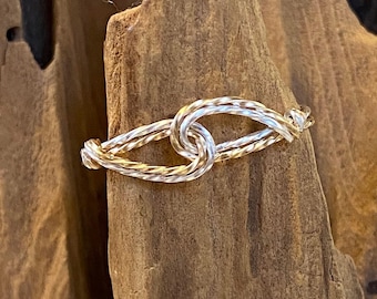 Very Thin Wire Thumb Ring - Two Tone Ring - Infinity Design - Interlocked Swirls Twist Wire Ring - Silver Gold - Women's Ring