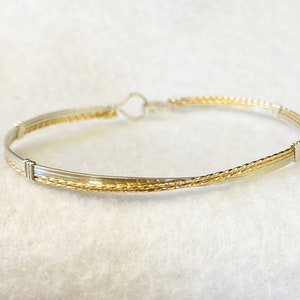 Two-Tone Bracelet - Gold and Silver Wirewrapped Crossover Bracelet - Wire Bangle - Stackable Bracelet - Great Gift