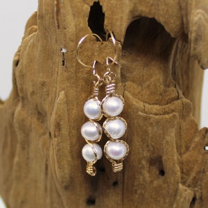 Pearl Earrings - Elegant Outlined Freshwater Pearls Dangle Earrings - June Birthstone - Bridal Jewelry