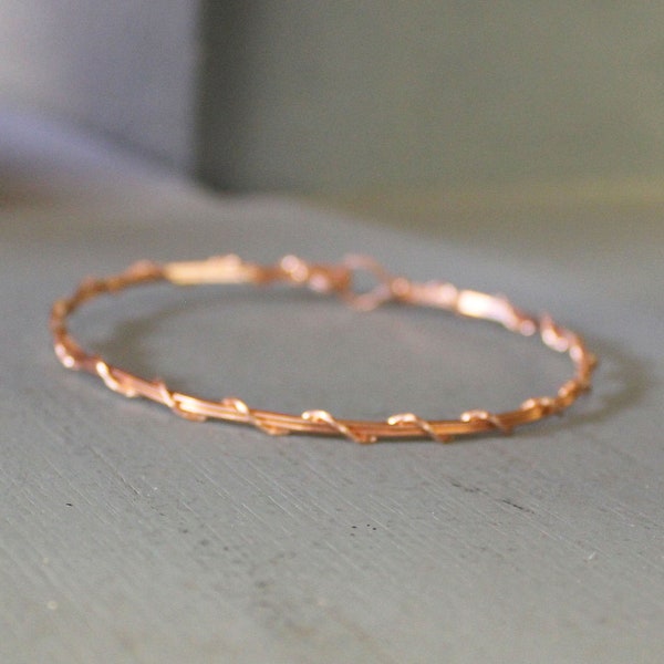 14kt Rose Gold Filled Bracelet - Rose Gold Bangle - Simple Wirewrapped Bracelet - Stackable Bracelet - Thin Bangle - SSwa