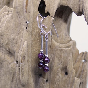 Garnet Earrings - Sterling Earrings - Delicate Garnet Beads & Liquid Silver Dangle Earrings - Lightweight Dangles - January Birthstone