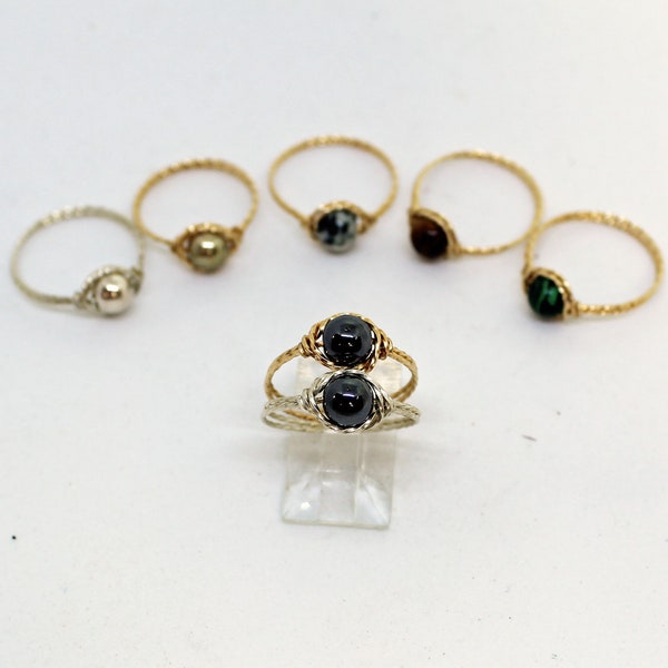 Bead Ring - Choose Your Color Gemstone Bead Ring - Sterling Silver Wire Ring - 14kt Gold Filled Wire Ring - Semi Precious Bead