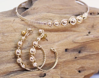 Gift Set - Matching Bracelet + Earring Jackets - Fancy Bead Bracelet - Hoop Ear Jackets - 14kt Gold Filled Wire Jewelry - Great Gift