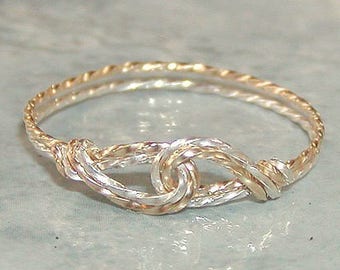 Very Thin Wire Thumb Ring - Two Tone Ring - Infinity Design - Interlocked Swirls Twist Wire Ring - Silver Gold - Women's Ring