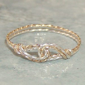 Very Thin Wire Thumb Ring Two Tone Ring Infinity Design Interlocked Swirls Twist Wire Ring Silver Gold Women's Ring image 1