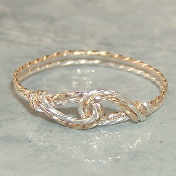 Very Thin Wire Thumb Ring - Two Tone Ring - Infinity Design - Interlocked Swirls Twist Wire Ring - Silver Gold - Women's Ring