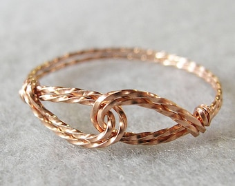 Thumb Ring - Pink Gold Ring - Infinity Design - Interlocked Swirls Rose Gold Twist Wire Ring - Pink Wire - Affordable Ring - Womens Ring