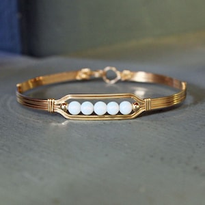 Wirewrapped Bracelet - Five Little Opalite Beads Gold Wire Bracelet - Bead Bracelet - Gold Bangle - Gifts for Women