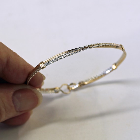 Two-tone Bracelet - Silver and Gold Wirewrapped Crossover Bracelet