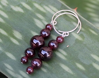 Garnet Earrings - Dangling Earrings - Deep Red Garnet Graduated Beads Silver Ear Wires - January Birthstone - Birthday Gift - Gifts For Her