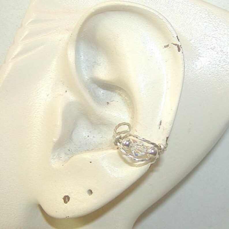 Crystal Ear Cuff Ear Wrap Sterling Silver Wire Ear Cuff Etsy
