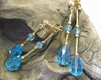 Dangle Earrings - Aqua Crystal Teardrop Front and Back Earrings -  Double Dangles - Blue Earrings - Crystal Earrings - Unique Earrings