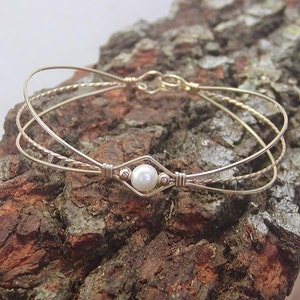 Bridal Jewelry - Pearl Bracelet - Freshwater Pearl Gold Wire Bracelet - White Pearl Bracelet - Wedding Jewelry - Bridesmaid Gift