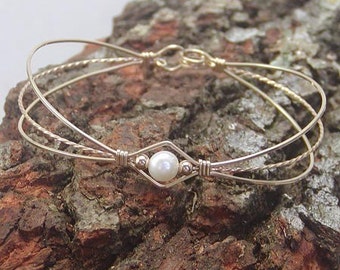 Bridal Jewelry - Pearl Bracelet - Freshwater Pearl Gold Wire Bracelet - White Pearl Bracelet - Wedding Jewelry - Bridesmaid Gift