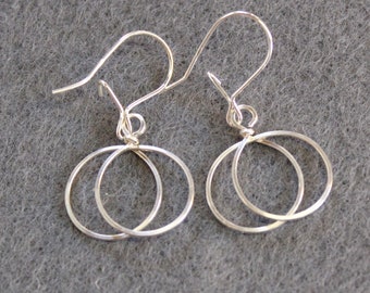 Double Loop Silver Earrings - Lightweight Sterling Hoops - Dangle Earrings -Dainty Dangles - Teen Jewelry