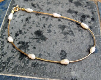 Pearl Anklet - Wedding Ankle Bracelet - Freshwater Pearls 14kt Gold Filled Heishi Ankle Bracelet - Bridal Anklet - Contemporary Anklet