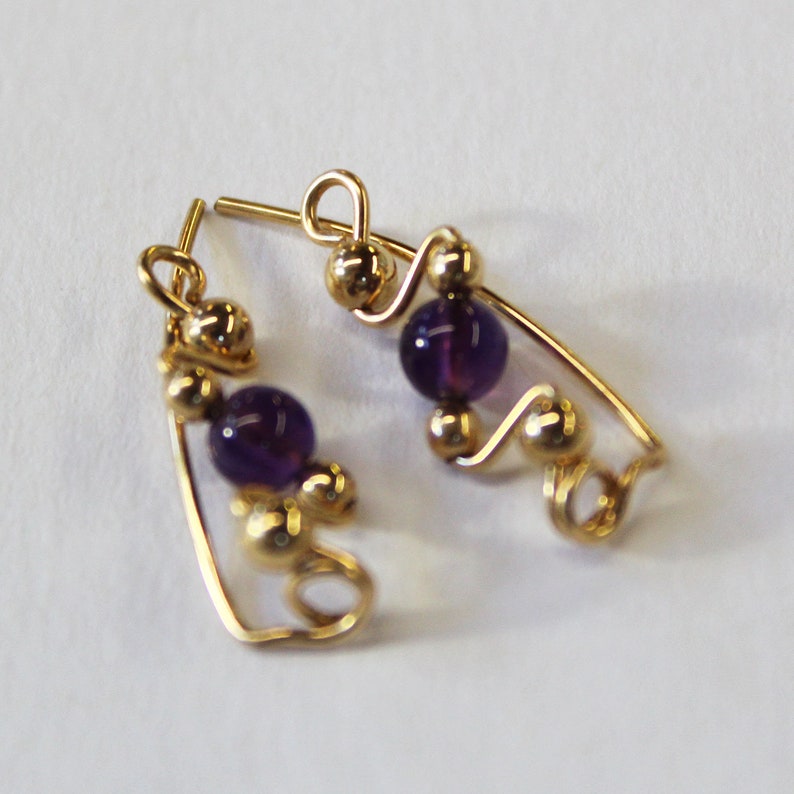 February Birthstone Earrings Purple Amethyst Ear Sweeps Ear Climbers Genuine Amethyst Beads Small Ear Sweeps