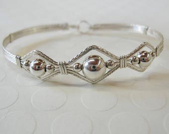 Silver Bead Bracelet - Bright Sterling Silver Beads Wirewrapped Bracelet - Affordable Bracelet - Stackable Bangle - Gifts For Her