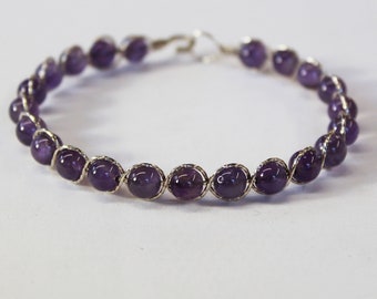 Amethyst Bracelet - Genuine Dark Amethyst Sterling Silver Bracelet - Purple Beads - Gemstone Bracelet - Gift For Her - February Birthstone