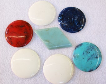 Large Acrylic Cabochons - Lot of 7 Faux Gemstones - Coral Turquoise Lapis Mother-of-Pearl - Destash Cabs