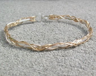 Bracelet - Thin Grapevine Design in Silver and Gold Wire - Wirewrapped Bracelet - Two Tone Bracelet - Unique Gift - Wire Wrapped Bangle