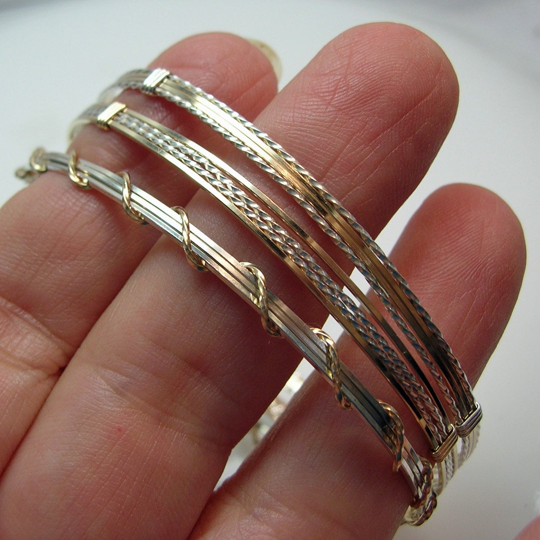 Two Tone Bracelet Set - Stackable Bracelet Set - Thin Silver and Gold ...
