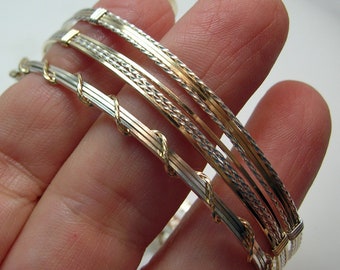 Two Tone Bracelet Set - Stackable Bracelet Set - Thin Silver and Gold Bangles - Three Dainty Bracelets Set - Gifts For Her