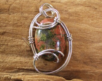 Colgante Unakite - colgante de piedra preciosa de plata de ley - collar envuelto en alambre de plata - uno de un tipo gem Setting - regalo para las mujeres