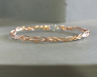 Two Tone Rose and Silver Bracelet - Thin Grapevine Design Wire - Wirewrapped Bracelet - Unique Gift - Wire Wrapped Bangle