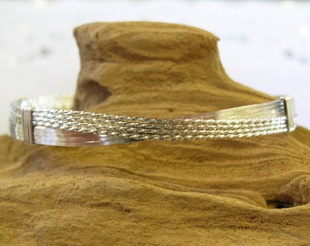 Silver Bracelet - Sterling Silver Square Twist Wire Crossover Bangle Bracelet - Wirewrapped Bracelet - Stackable Bracelet - Gifts For Women
