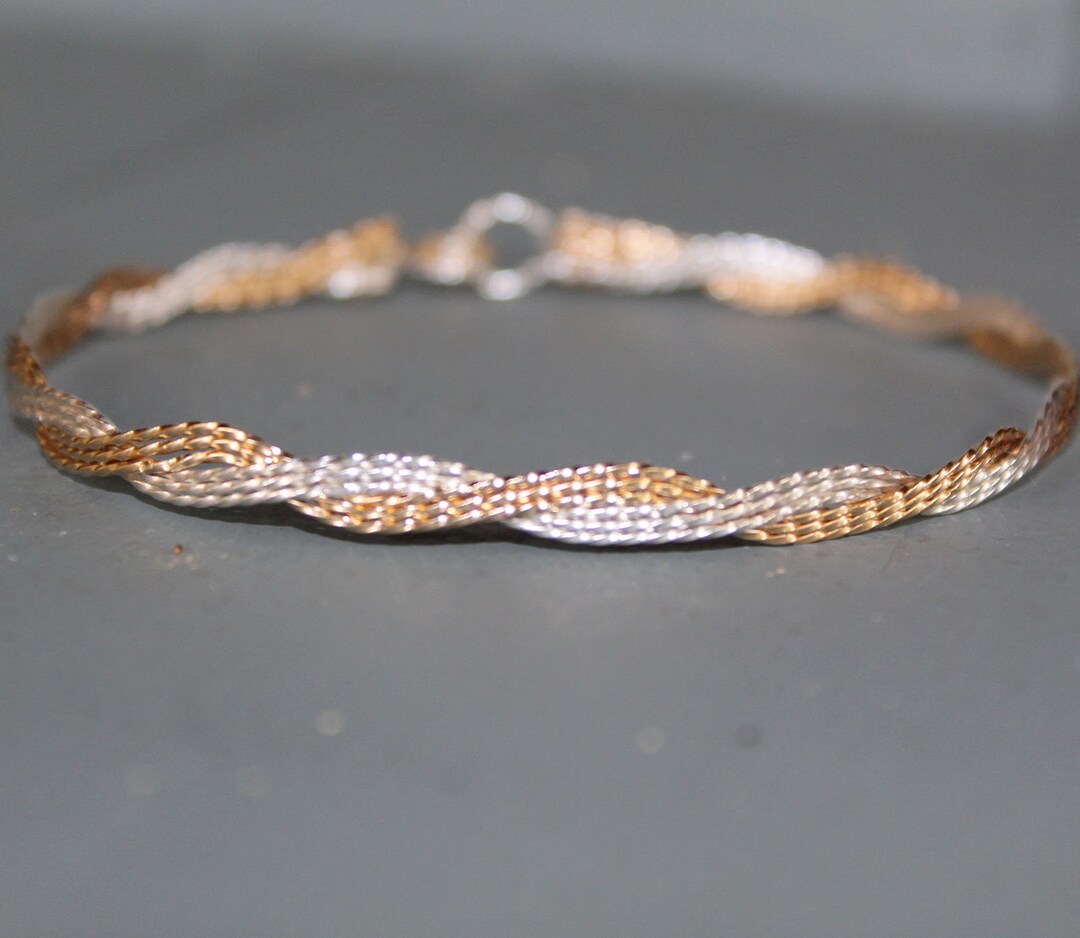 Two Tone Bracelet - Braided Twist Wire Bangle - Silver & Gold ...