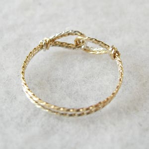 Very Thin Wire Thumb Ring Two Tone Ring Infinity Design Interlocked Swirls Twist Wire Ring Silver Gold Women's Ring image 10