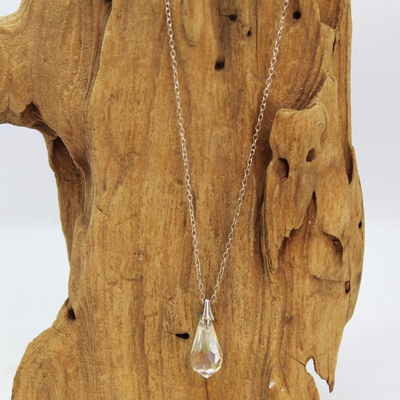 Vintage Crystal Pendant - Faceted Crystal Teardro… - image 6