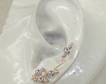 Ear Climbers - Ear Sweeps - Two Tone Ear Sweeps Silver Beads Gold Wire - Up The Ears - Ear Crawlers - Silver and Gold - Gifts For Women