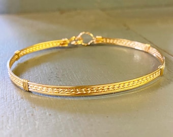 Gold Wire Bracelet - Pretty 4-Strand Gold Wirewrapped Bracelet - Wire Bangle - Stackable Bracelet - Great Gift - STTS