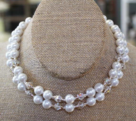 Vintage Faux Pearl Choker - Double Strand Pearls … - image 1