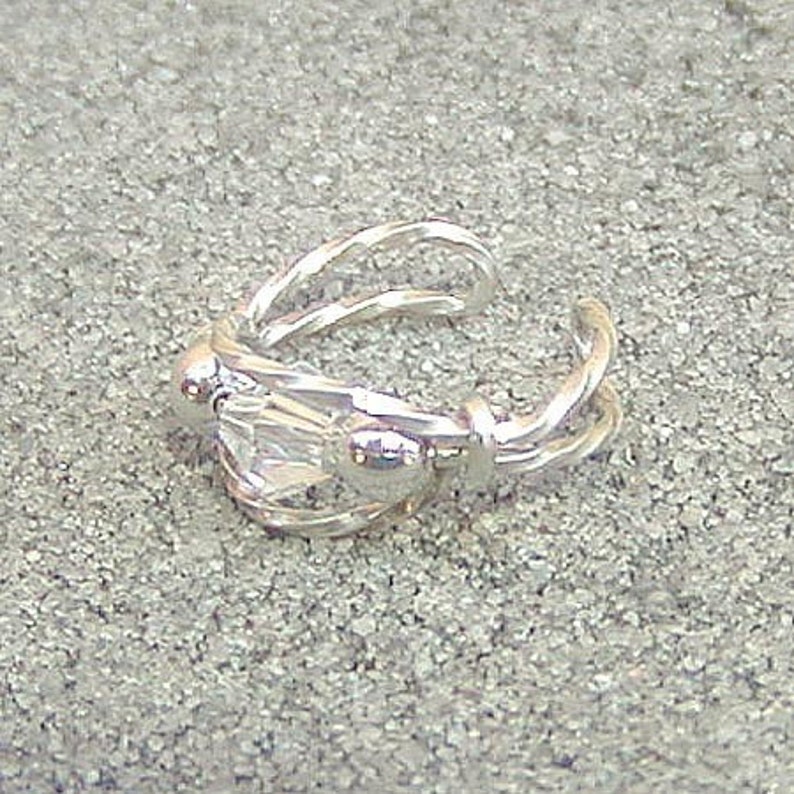 Crystal Ear Cuff Ear Wrap Sterling Silver Wire Ear Cuff Etsy