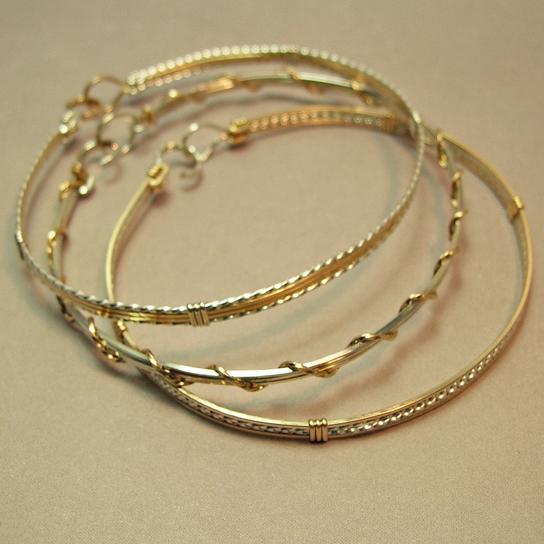 Two Tone Bracelet Set Stackable Bracelet Set Thin Silver - Etsy