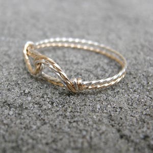 Very Thin Wire Thumb Ring Two Tone Ring Infinity Design Interlocked Swirls Twist Wire Ring Silver Gold Women's Ring image 7