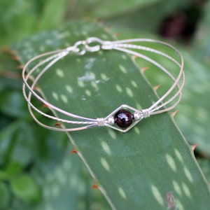 Garnet Bracelet - January Birthstone - Sterling Silver Wirewrapped Bracelet - Garnet Bead - Dark Red Bead Bracelet - Birthday Gift