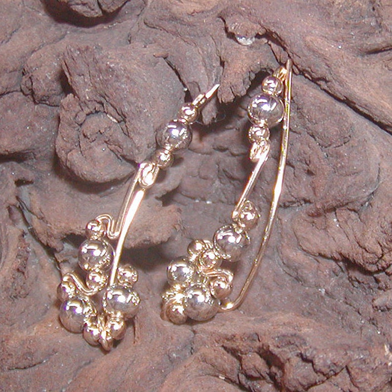 Ear Climbers Ear Sweeps Two Tone Ear Sweeps Silver Beads Gold Wire Up The Ears Ear Crawlers Silver and Gold Gifts For Women image 4