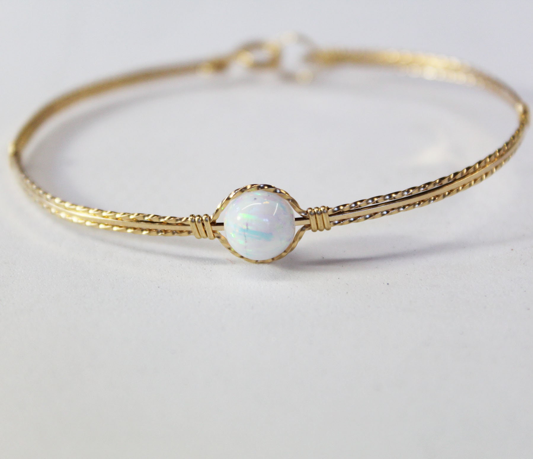 Opal Bead Bracelet Simple Opal Bangle 14kt Gold Filled Etsy