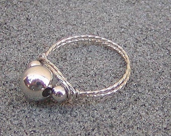 Silver Ring - Bead Ring - Wirewrapped Ring - Shiny Silver Beads - Sterling Silver Ring - Stackable Ring - Affordable Ring - Twist Wire Ring